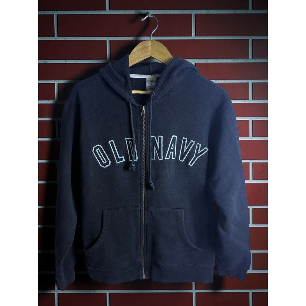 Old Navy Brand Full Zip Logo Hoodie Black Medium